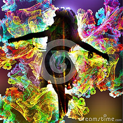 Black ontour girls on a colorful bright background, square format art image Stock Photo