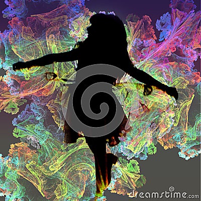 Black ontour girls on a colorful bright background, square format art image Stock Photo