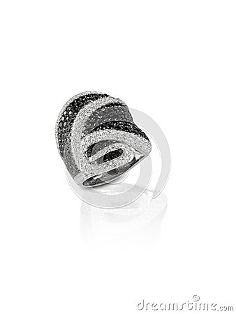 Black Onyx and Diamond Pave Wedding Anniversary Ring Stock Photo