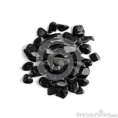 Black onyx pebbles isolated, polished hematite gem stones Stock Photo