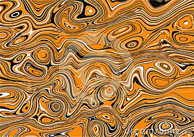 Black and orange abstract liquify lines background. Liquid acrylic marble texture. Random chaotic Grunge overlay. Vector Vector Illustration