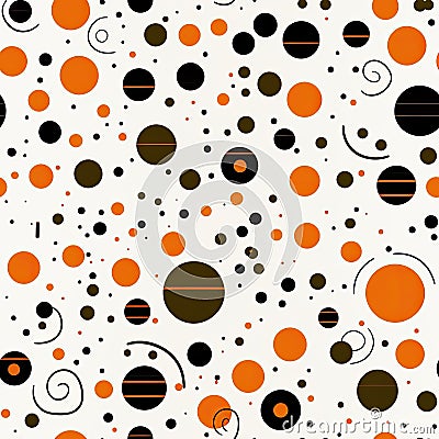 Black and orange dots on white background with primitivist elements (tiled) Stock Photo