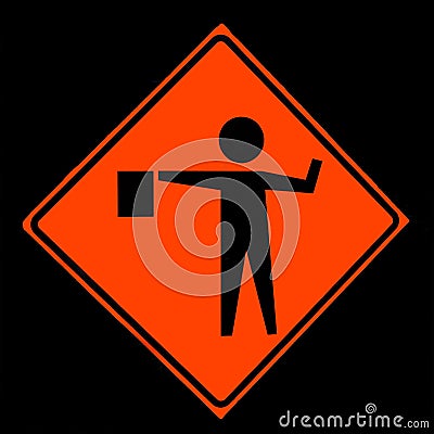 Black and Orange Flag Man Warning Sign Stock Photo