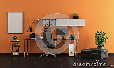 Black and orange home office Stock Photo