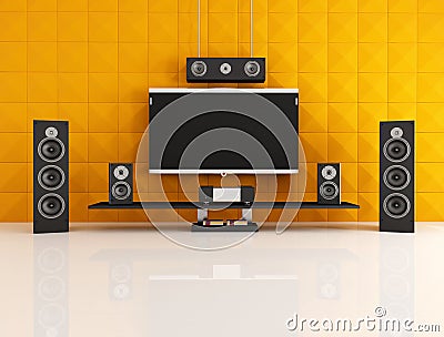 Black and orange home theater Stock Photo