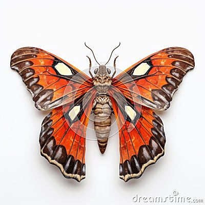 Vibrant Orange Moth On White Background - 3d Insect Art Stock Photo