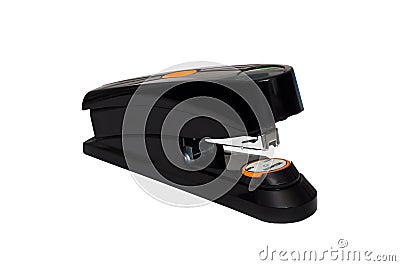 Black and orange powerful mighty office stapler Stock Photo