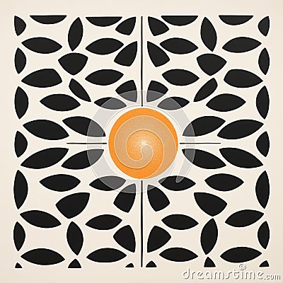 Mid-century Inspired Square Framed Art With Luminous Spheres And Leaf Patterns Stock Photo