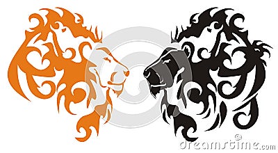 Black and orange tribal lions heads Vector Illustration