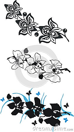 Black orchid set Vector Illustration