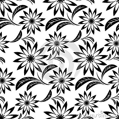 Black ornamental Flower Pattern on white Vector Illustration