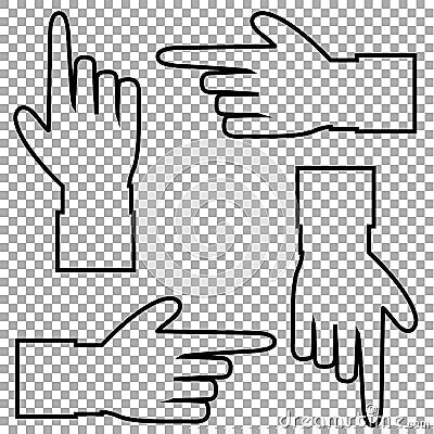 Vector set of hand cursor pictograms isolated on transparent background. Vector Illustration