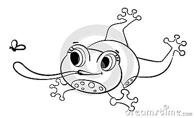 black outline of cute little jumping frog isolated on white background Vector Illustration