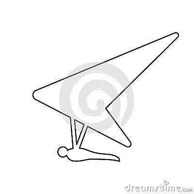Black outline icon of hang glider on white background. Line Icon of side view of hang-glider. Vector Illustration