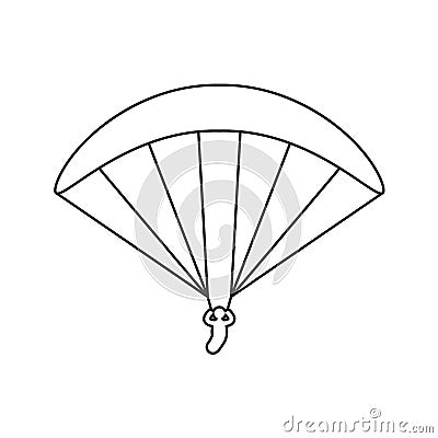 Black outline icon of paraglider on white background. Line Icon of side view of parachute. Vector Illustration