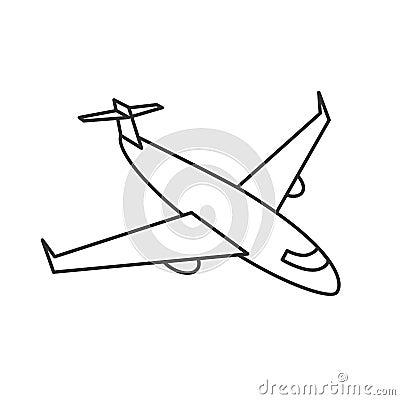 Black outline isolated airplane on white background. Line side view of aeroplane. Vector Illustration