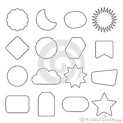 Black outline isolated kids different shapes empty labels icons set on white Vector Illustration