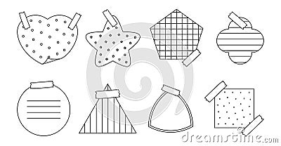 Black outline paper sticker notes memo set vector Vector Illustration