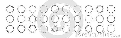 Black outline sale stickers shape mega set on white background. Promo product labels templates, starburst, sunburst Vector Illustration