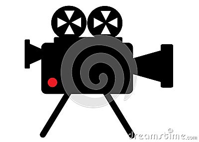 A black outline silhouette symbol shape of an old cine vintage film video playback camera white backdrop Cartoon Illustration