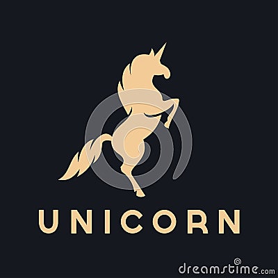 Black outline silhouette unicorn logo design concept in the form of circle, suitable for company logo that require simple Stock Photo