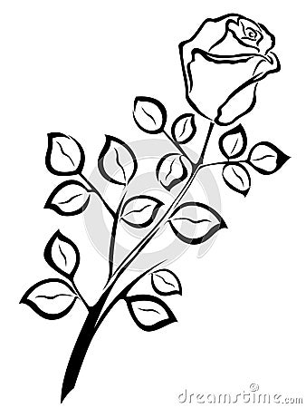 Black outline of single rose flower Vector Illustration