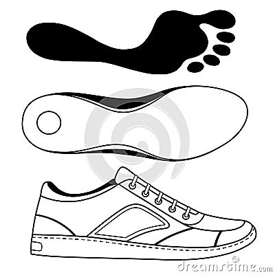 Black outlined sneakers shoe & sole Vector Illustration