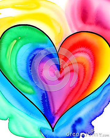 Black outlined watercolour heart Stock Photo