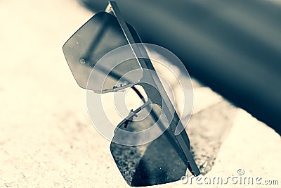 Black Oversized sunglasses shoot in a summer day closeup. Selective focus Stock Photo