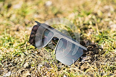 Black Oversized sunglasses shoot in a summer day closeup. Selective focus Stock Photo