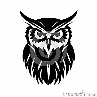 Bold Stencil Owl Silhouette On White Background Cartoon Illustration