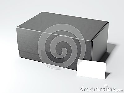 Black package with white card. 3d rendering Stock Photo