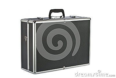 Black padded aluminum briefcase isolated on white Stock Photo