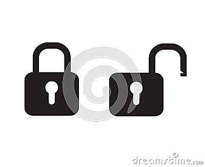 Black padlock locked and unlocked lock web icon on white Vector Illustration