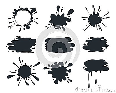 Black paint blob. Brush pen splatter shapes, current paint stains, liquid dripping melted chocolate. Vector paint drip Vector Illustration