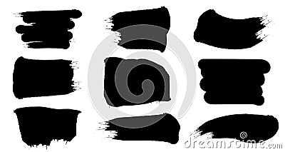 Black paint brush spots. Abstract shape grunge stains set. Vector Illustration