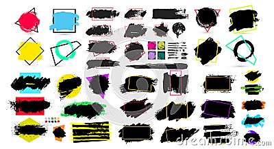 Black paint, ink brush stroke, brush, line or texture. Dirty artistic design element, box, frame or background for text. Blank sha Cartoon Illustration