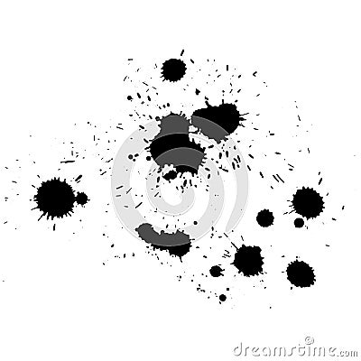 Black paint splatters. Ink drops. Black watercolor stain. Grunge texture Vector Illustration