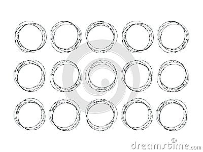 Black painted rounds. Monochrome geometric shape set on white. Watercolour abstraction illustration. Stock Photo