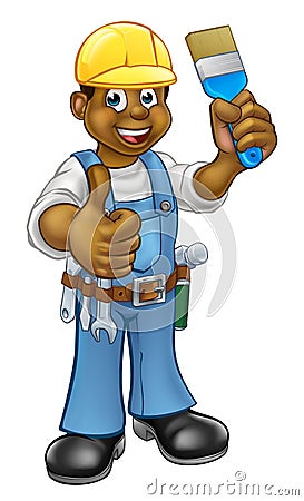 Black Painter Decorator Cartoon Character Vector Illustration