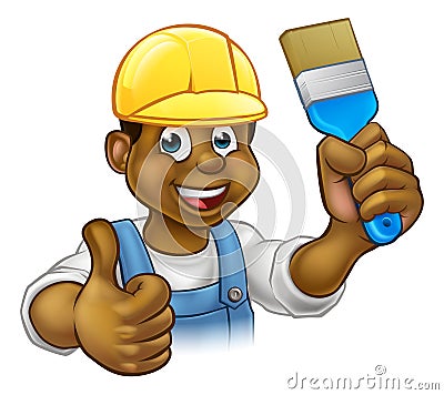 Black Painter Decorator Cartoon Character Vector Illustration