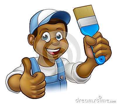 Black Painter Decorator Cartoon Character Vector Illustration