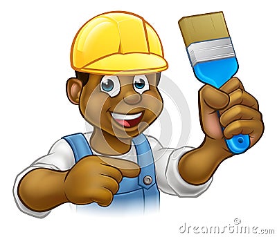 Black Painter Decorator with Paintbrush Vector Illustration