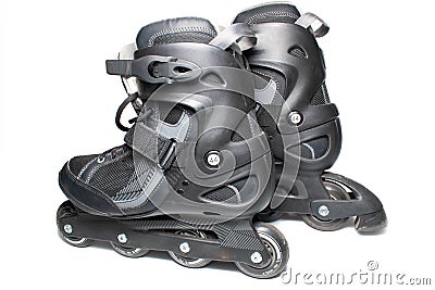 Black pair of roller skates. Stock Photo