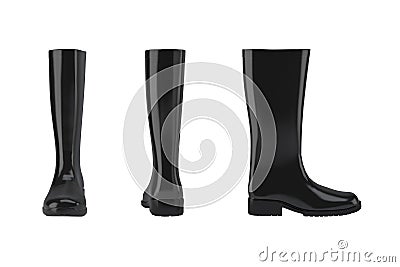 Black pair of rubber boots. Mockup isolated on white background.a pair of gumboots, gummies, rain boots, wellies, muck boots. Stock Photo