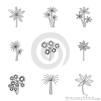 Black palms icons set, outline style Cartoon Illustration