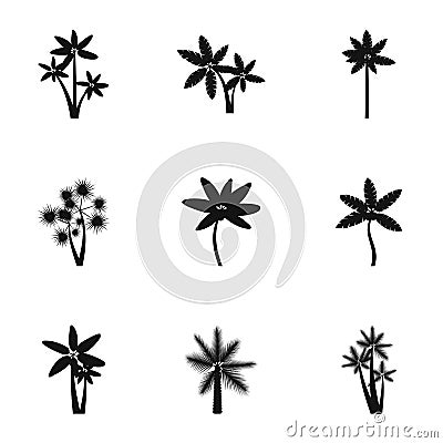 Black palms icons set, simple style Cartoon Illustration