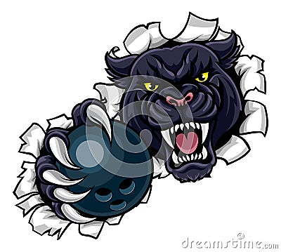 Black Panther Bowling Mascot Breaking Background Vector Illustration