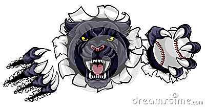 Black Panther Baseball Mascot Breaking Background Vector Illustration