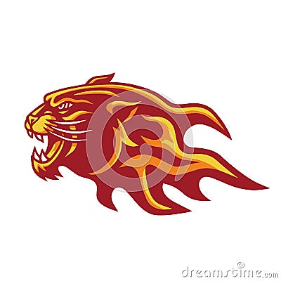Black Panther Burning Flame Head Logo Head Mascot Sports Team Vector Vector Illustration